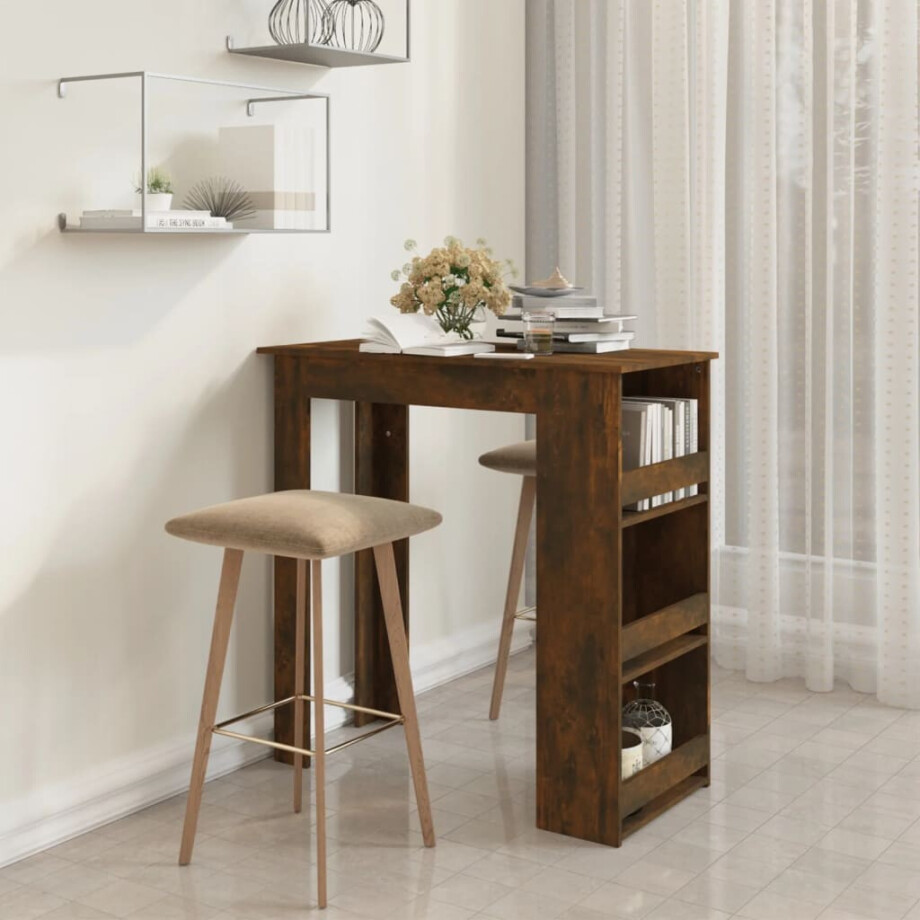 vidaXL Bartafel met opbergrek 102x50x103,5 cm hout gerookt eiken afbeelding 1