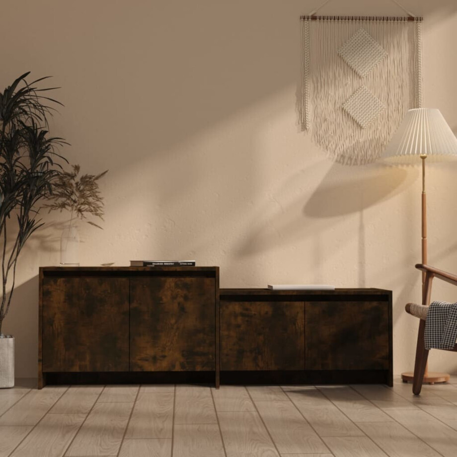 vidaXL Tv-meubel 146,5x35x50 cm bewerkt hout gerookt eikenkleurig afbeelding 1