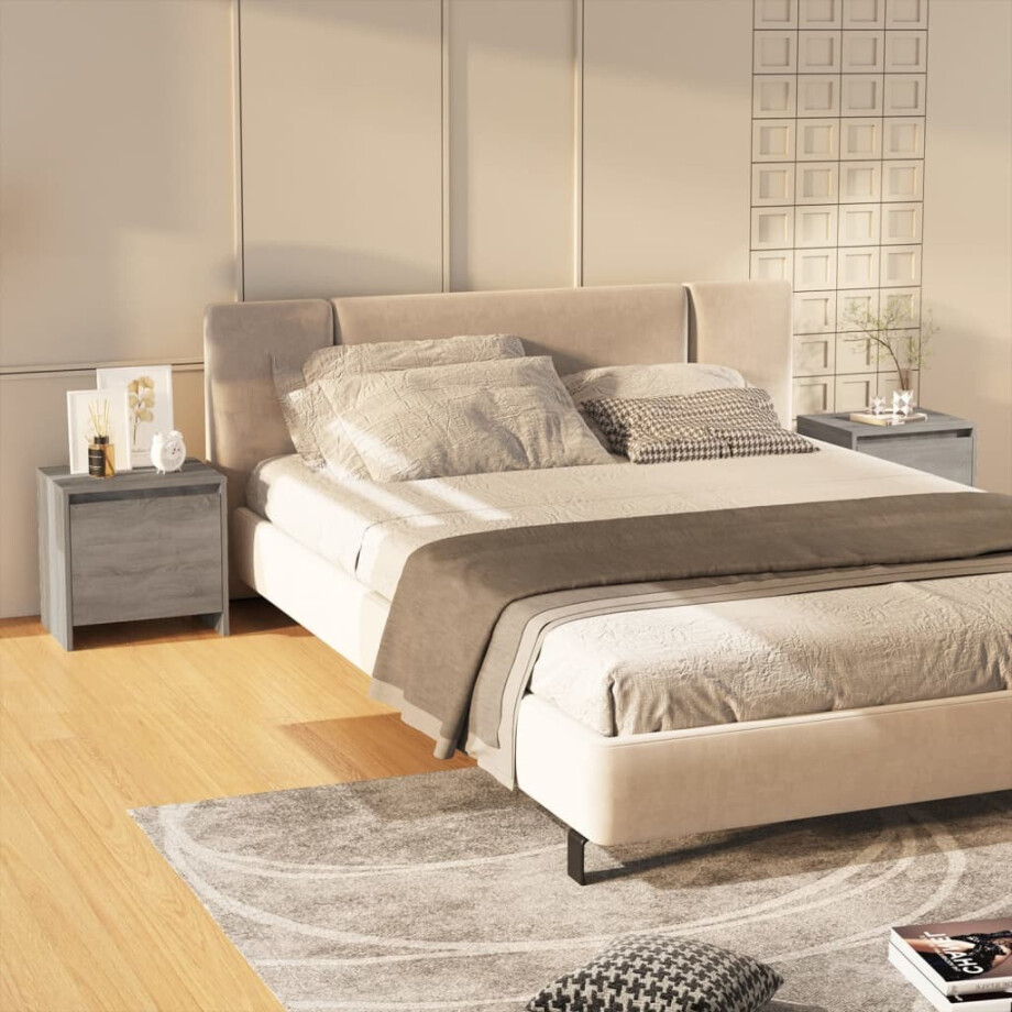 vidaXL Nachtkastjes 2 st 45x34x44,5 cm bewerkt hout grijs sonoma eiken vidaXL Nachtkastjes 2 st 45x34x44,5 cm bewerkt hout grijs sonoma eiken afbeelding 1