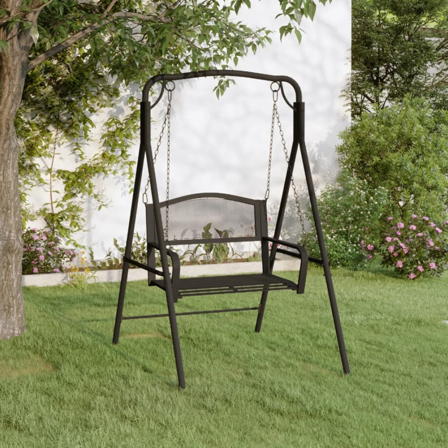 vidaXL Schommelbank 124 cm staal zwart afbeelding 1