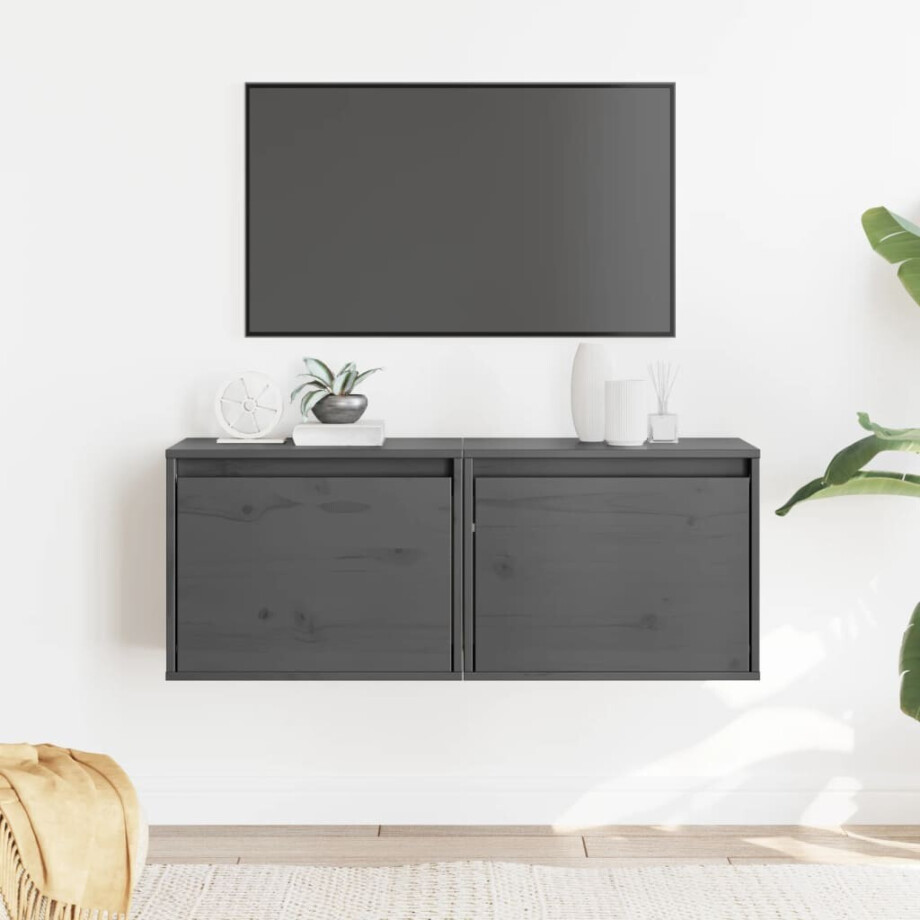 vidaXL Wandkasten 2 st 45x30x35 cm massief grenenhout grijs afbeelding 1