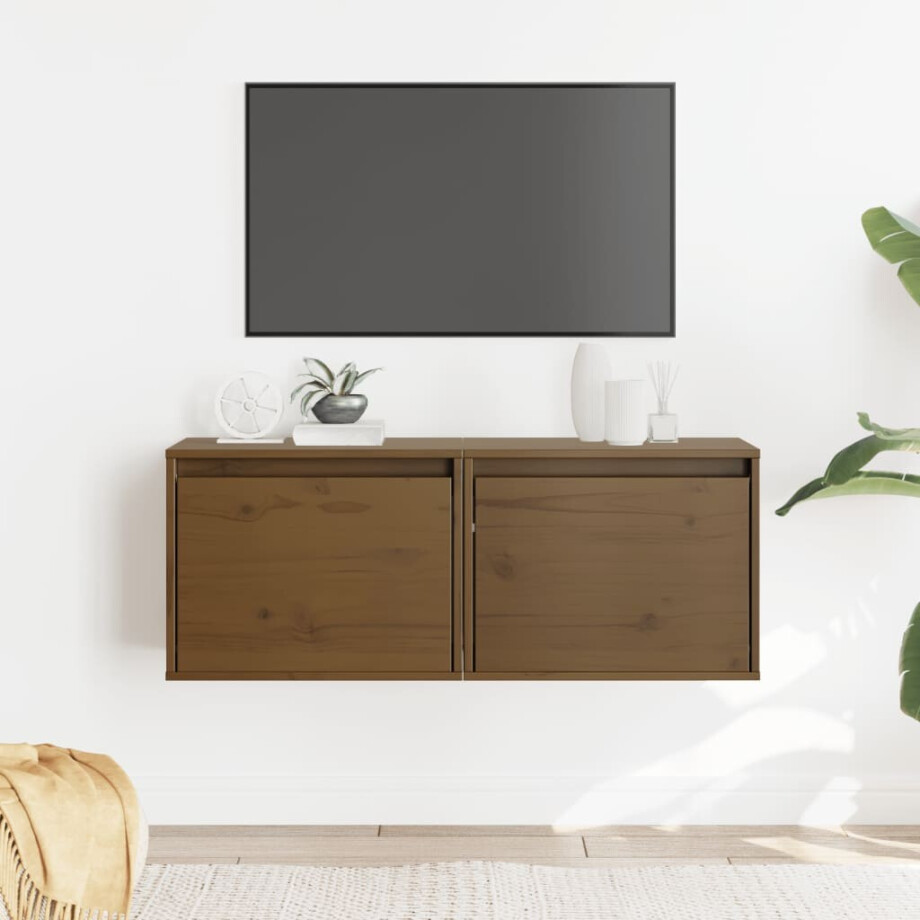 vidaXL Wandkasten 2 st 45x30x35 cm massief grenenhout honingbruin vidaXL Wandkasten 2 st 45x30x35 cm massief grenenhout honingbruin afbeelding 1