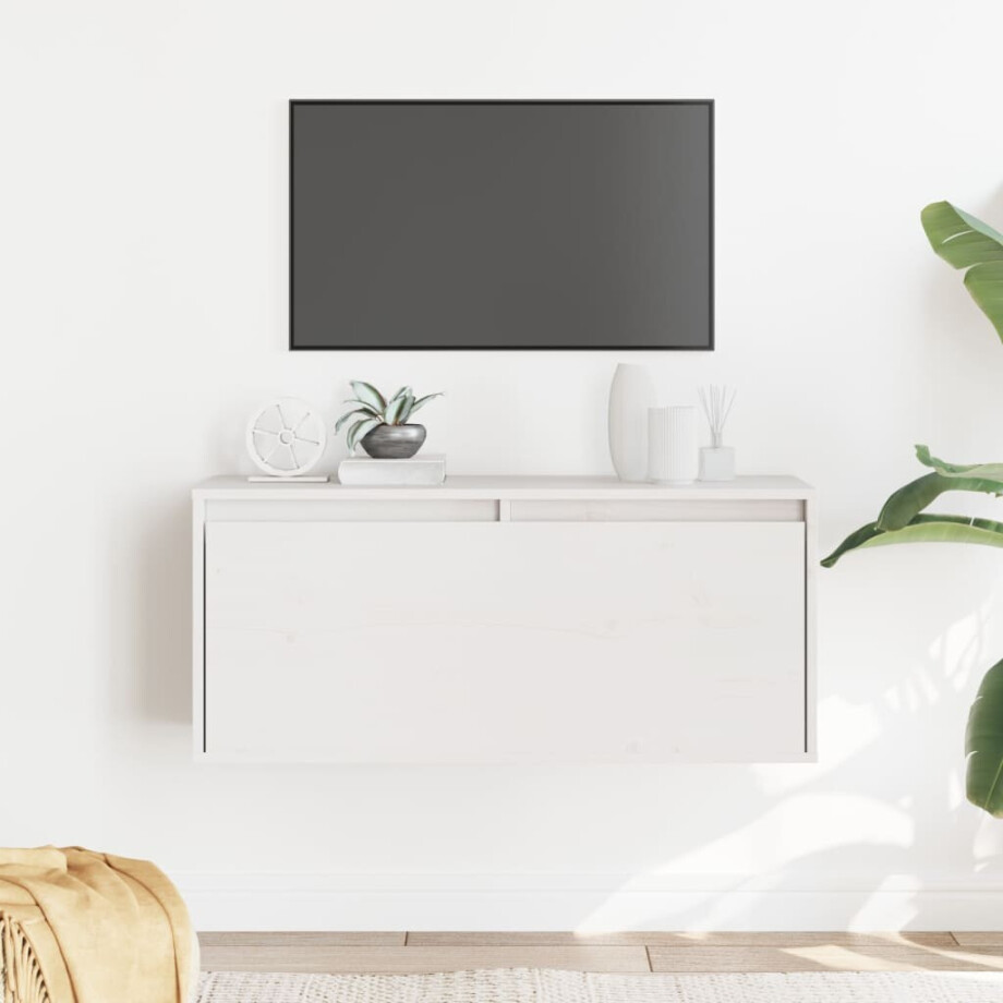 vidaXL Wandkast 80x30x35 cm massief grenenhout wit afbeelding 1