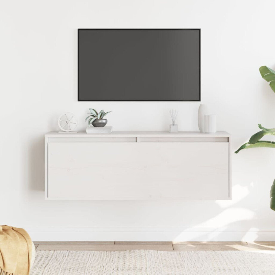 vidaXL Wandkast 100x30x35 cm massief grenenhout wit afbeelding 1