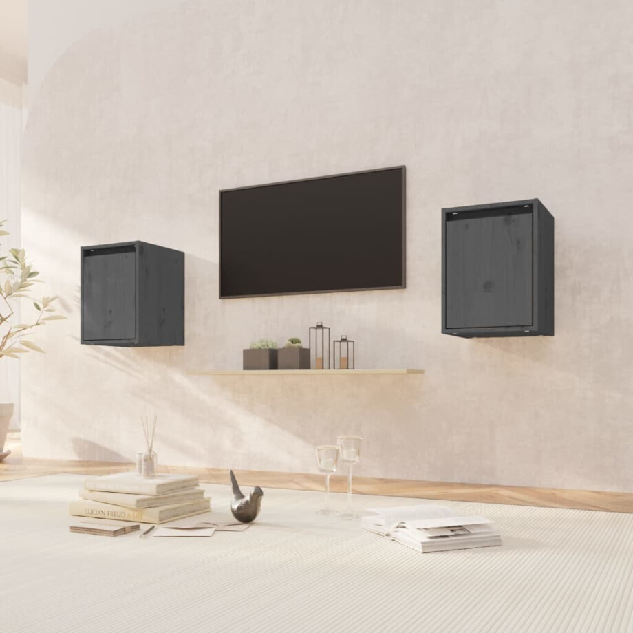 vidaXL Wandkasten 2 st 30x30x40 cm massief grenenhout grijs vidaXL Wandkasten 2 st 30x30x40 cm massief grenenhout grijs afbeelding 1