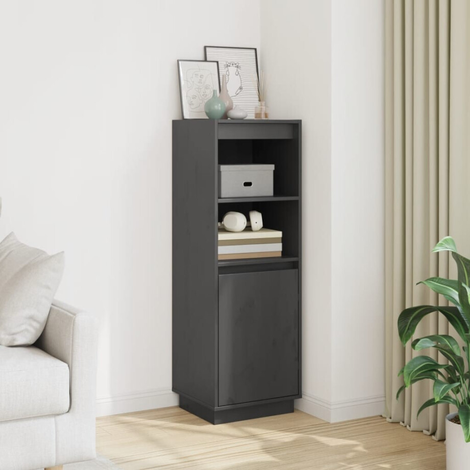 vidaXL Hoge kast 37x34x110 cm massief grenenhout grijs vidaXL Hoge kast 37x34x110 cm massief grenenhout grijs afbeelding 1