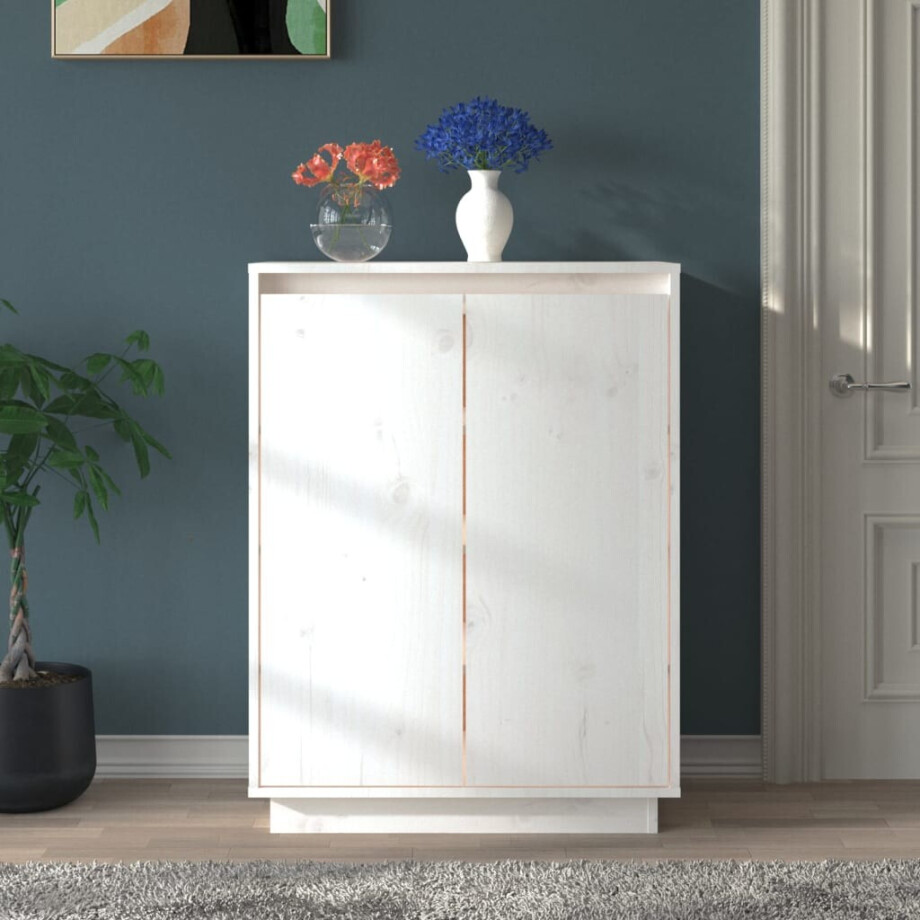 vidaXL Schoenenkast 60x35x80 cm massief grenenhout wit afbeelding 1