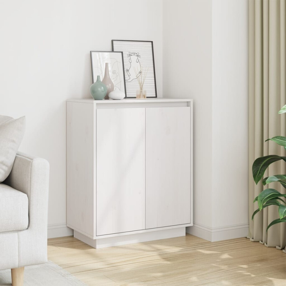 vidaXL Dressoir 60x34x75 cm massief grenenhout wit afbeelding 1