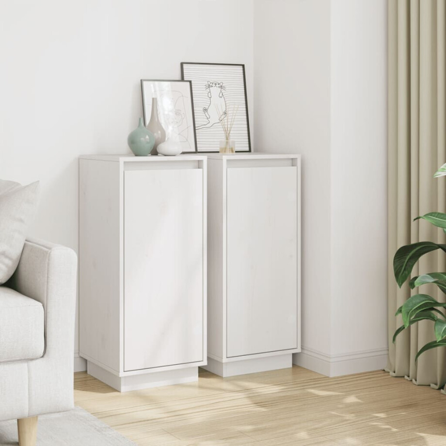 vidaXL Dressoirs 2 st 31,5x34x75 cm massief grenenhout wit vidaXL Dressoirs 2 st 31,5x34x75 cm massief grenenhout wit afbeelding 1