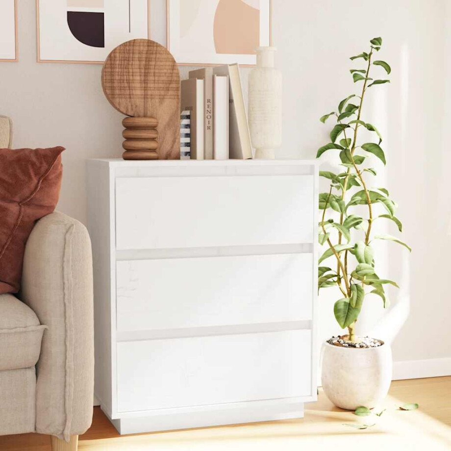 vidaXL Dressoir 60x34x75 cm massief grenenhout wit afbeelding 1