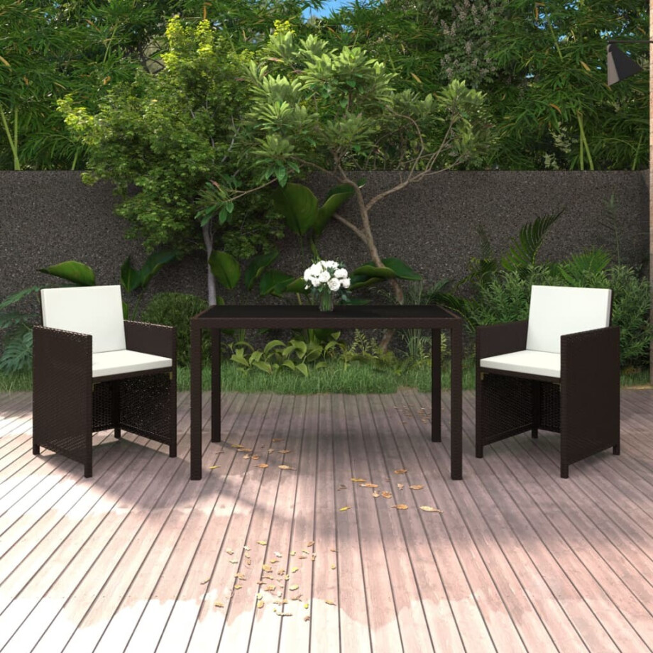 vidaXL 3-delige Tuinset met kussens poly rattan bruin vidaXL 3-delige Tuinset met kussens poly rattan bruin afbeelding 1