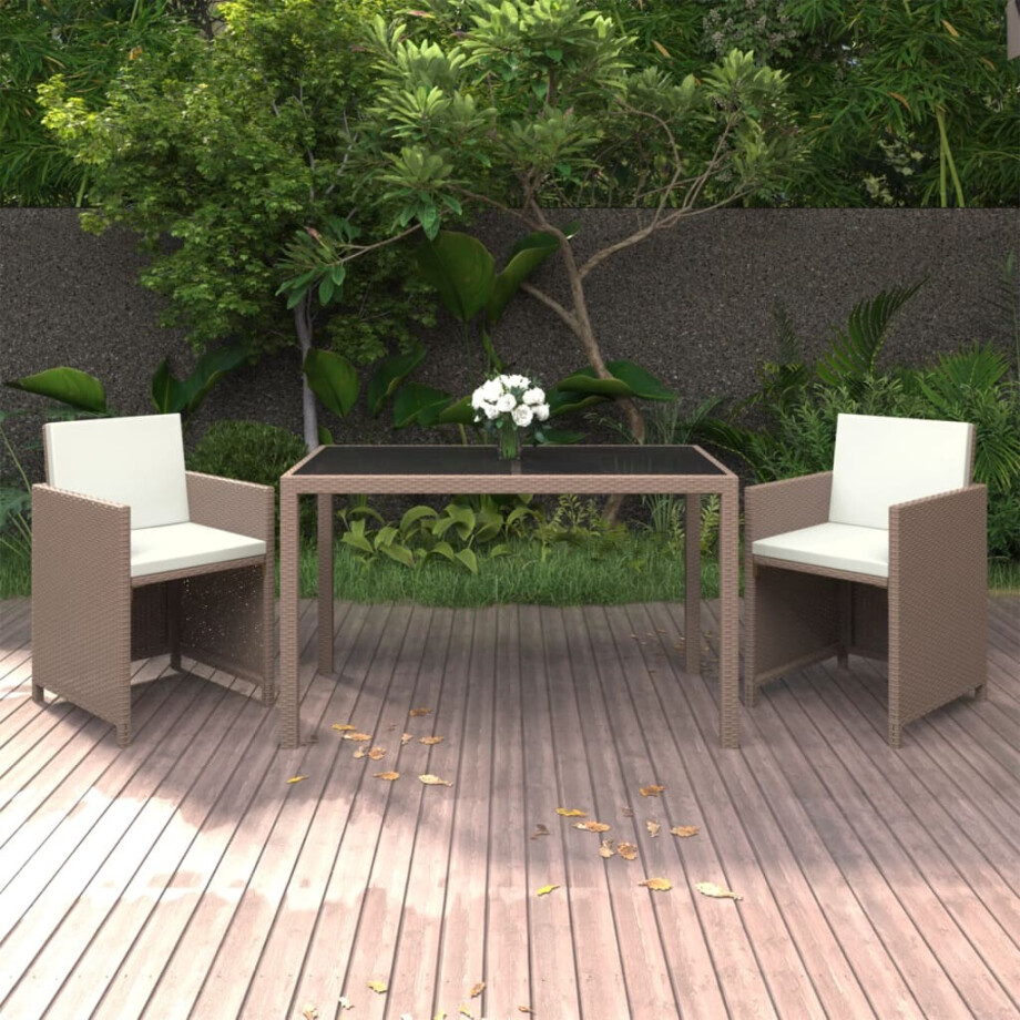vidaXL 3-delige Tuinset met kussens poly rattan beige vidaXL 3-delige Tuinset met kussens poly rattan beige afbeelding 1