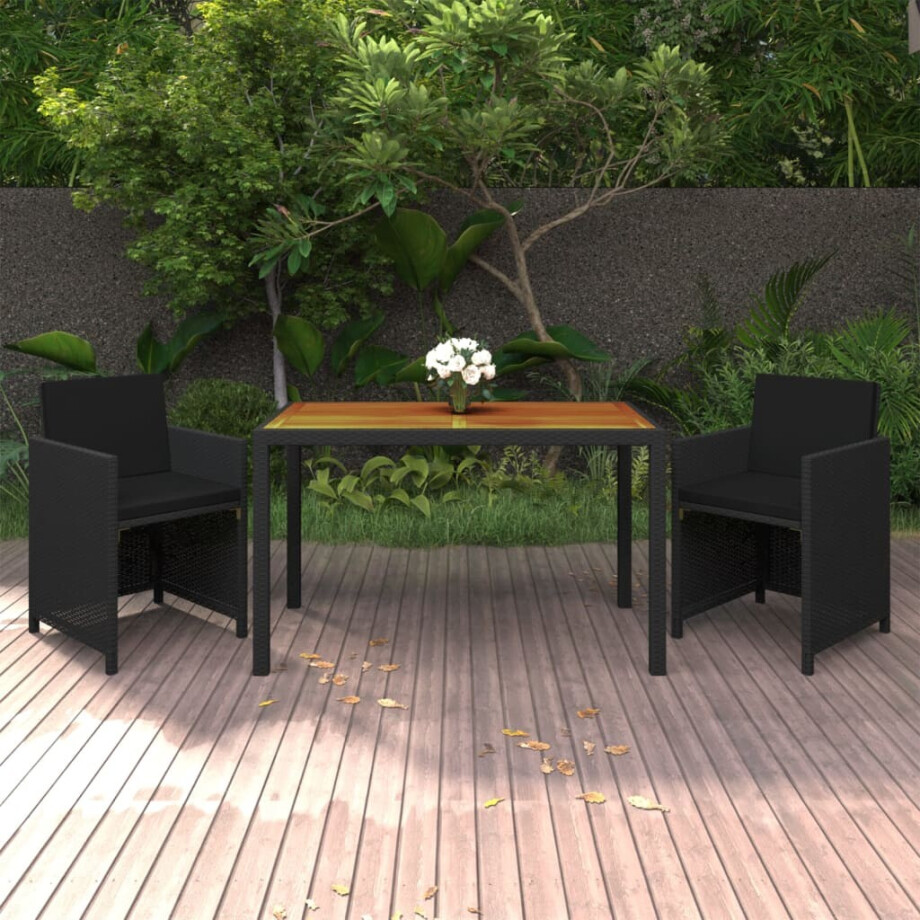 vidaXL 3-delige Tuinset met kussens poly rattan zwart vidaXL 3-delige Tuinset met kussens poly rattan zwart afbeelding 1