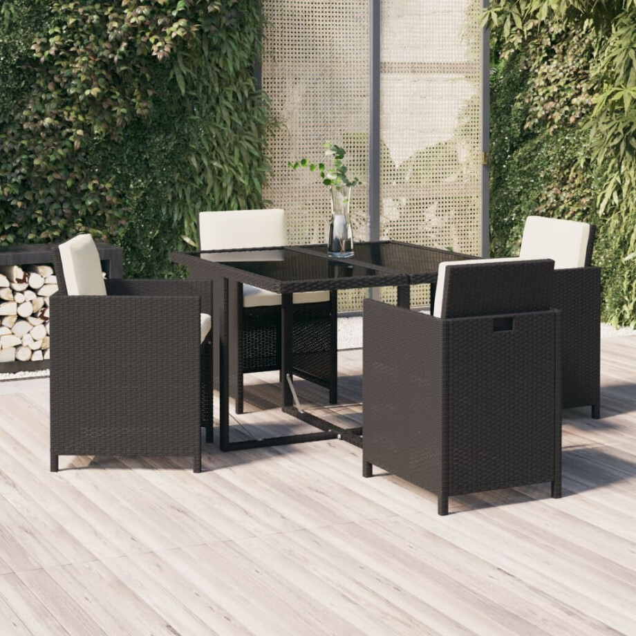vidaXL 5-delige Tuinset met kussens poly rattan zwart afbeelding 1