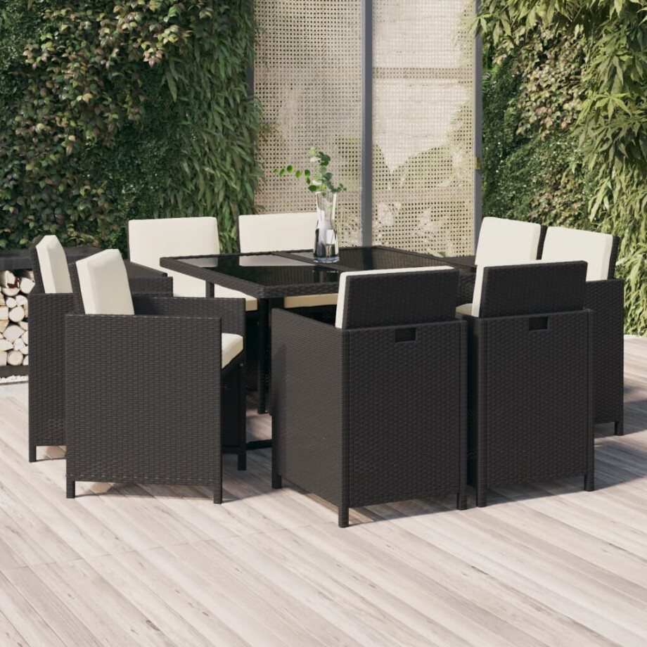 vidaXL 9-delige Tuinset met kussens poly rattan zwart afbeelding 1