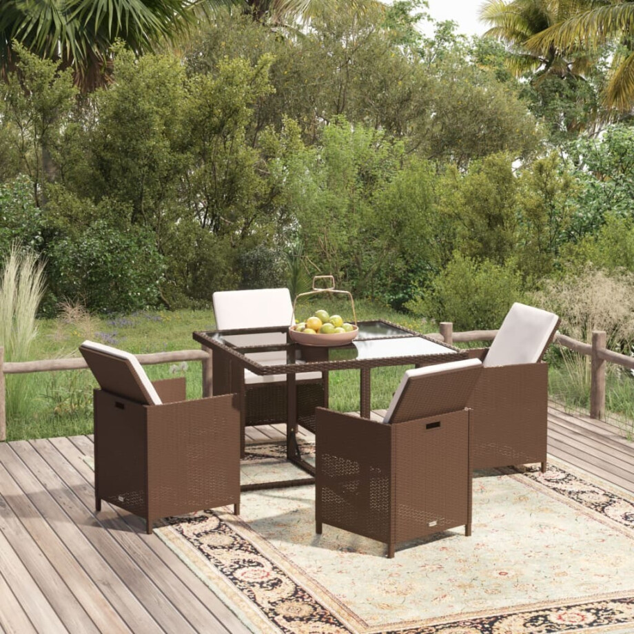 vidaXL 5-delige Tuinset met kussens poly rattan bruin vidaXL 5-delige Tuinset met kussens poly rattan bruin afbeelding 1