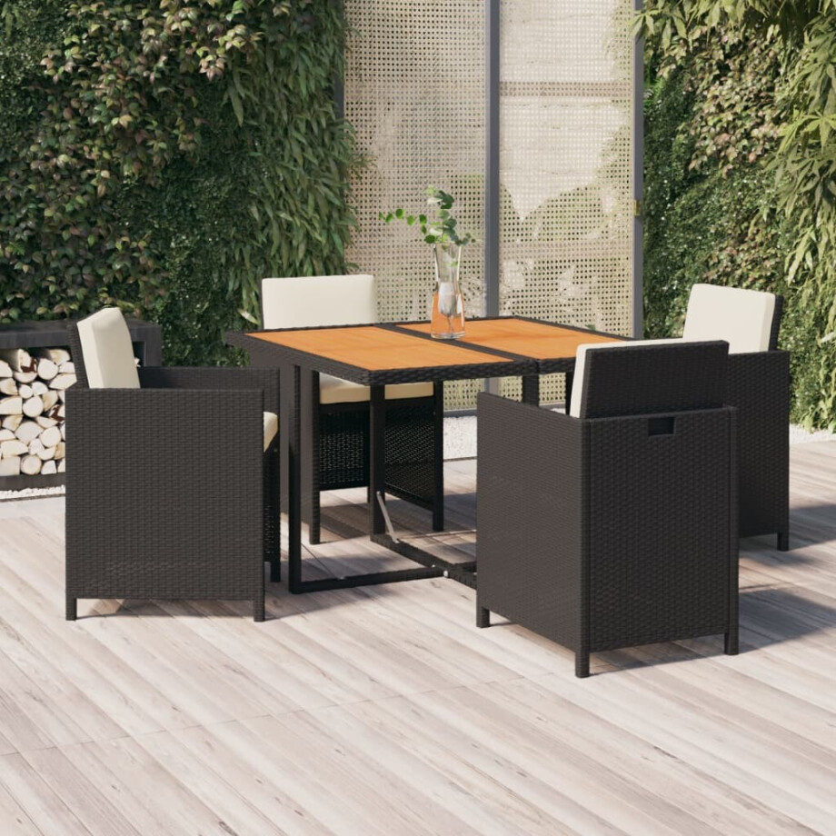 vidaXL 5-delige Tuinset met kussens poly rattan zwart afbeelding 1