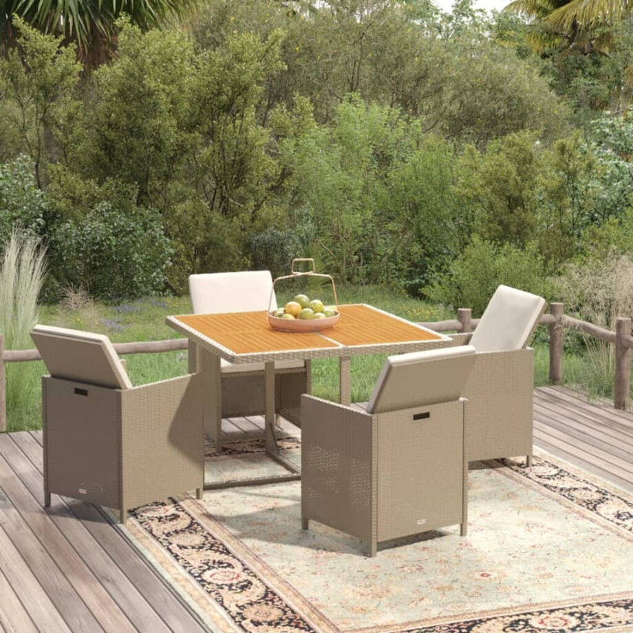vidaXL 5-delige Tuinset met kussens poly rattan beige afbeelding 1