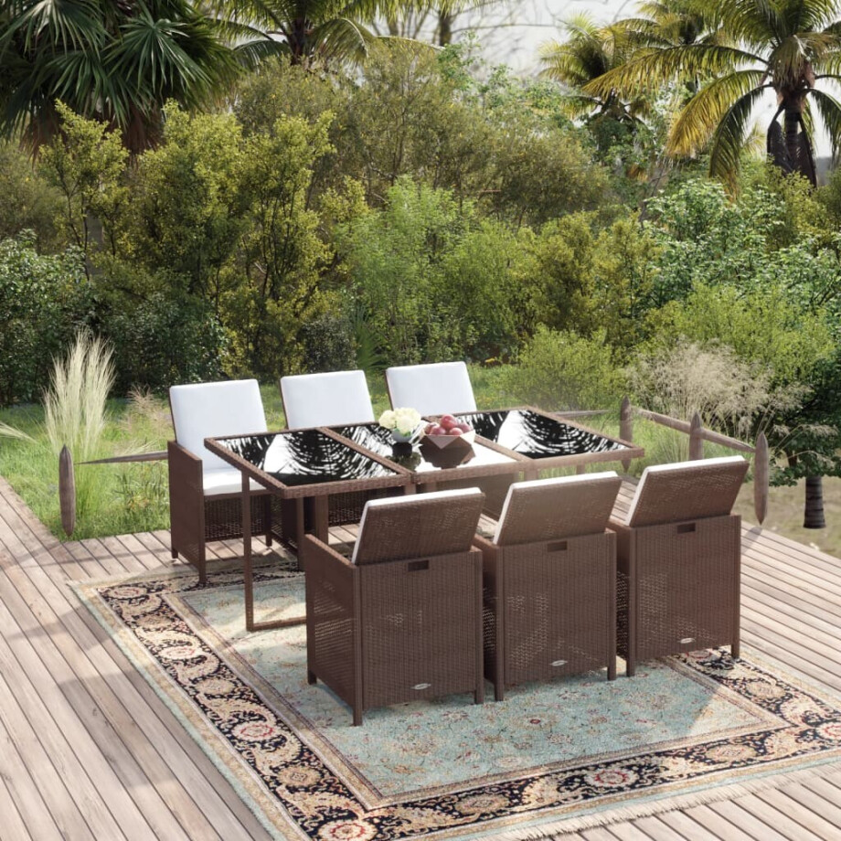vidaXL 7-delige Tuinset met kussens poly rattan bruin afbeelding 1