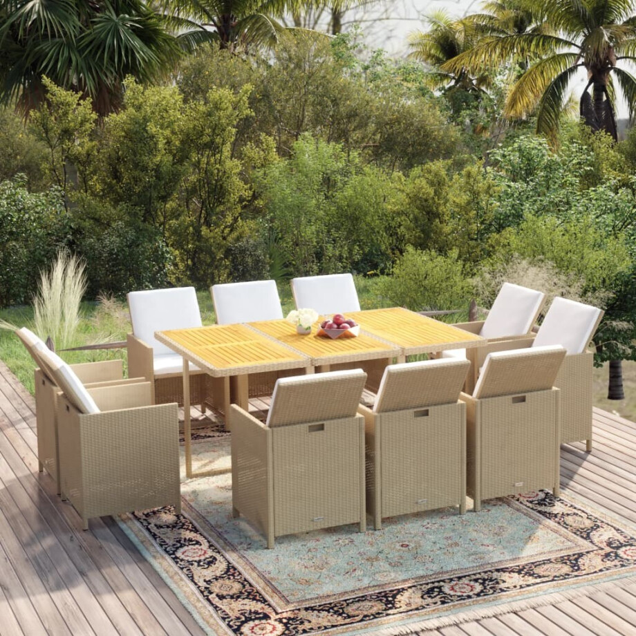 vidaXL 11-delige Tuinset met kussens poly rattan beige afbeelding 1