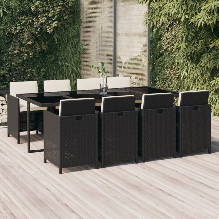 vidaXL 9-delige Tuinset met kussens poly rattan zwart vidaXL 9-delige Tuinset met kussens poly rattan zwart afbeelding 1