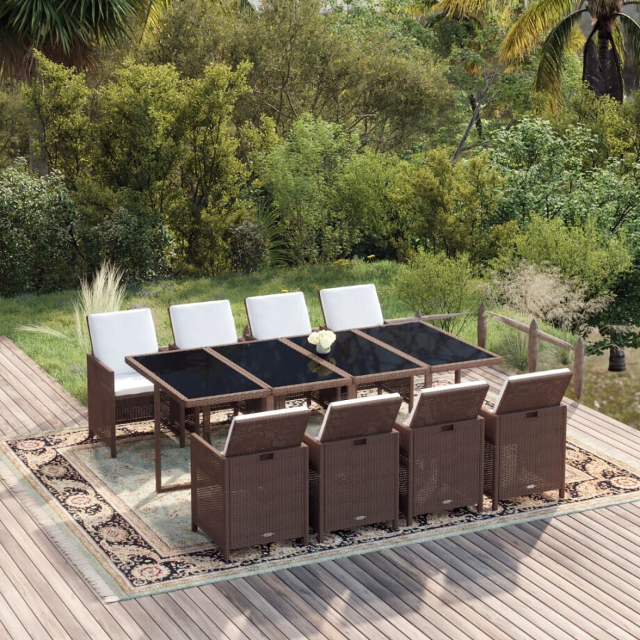 vidaXL 9-delige Tuinset met kussens poly rattan bruin afbeelding 1