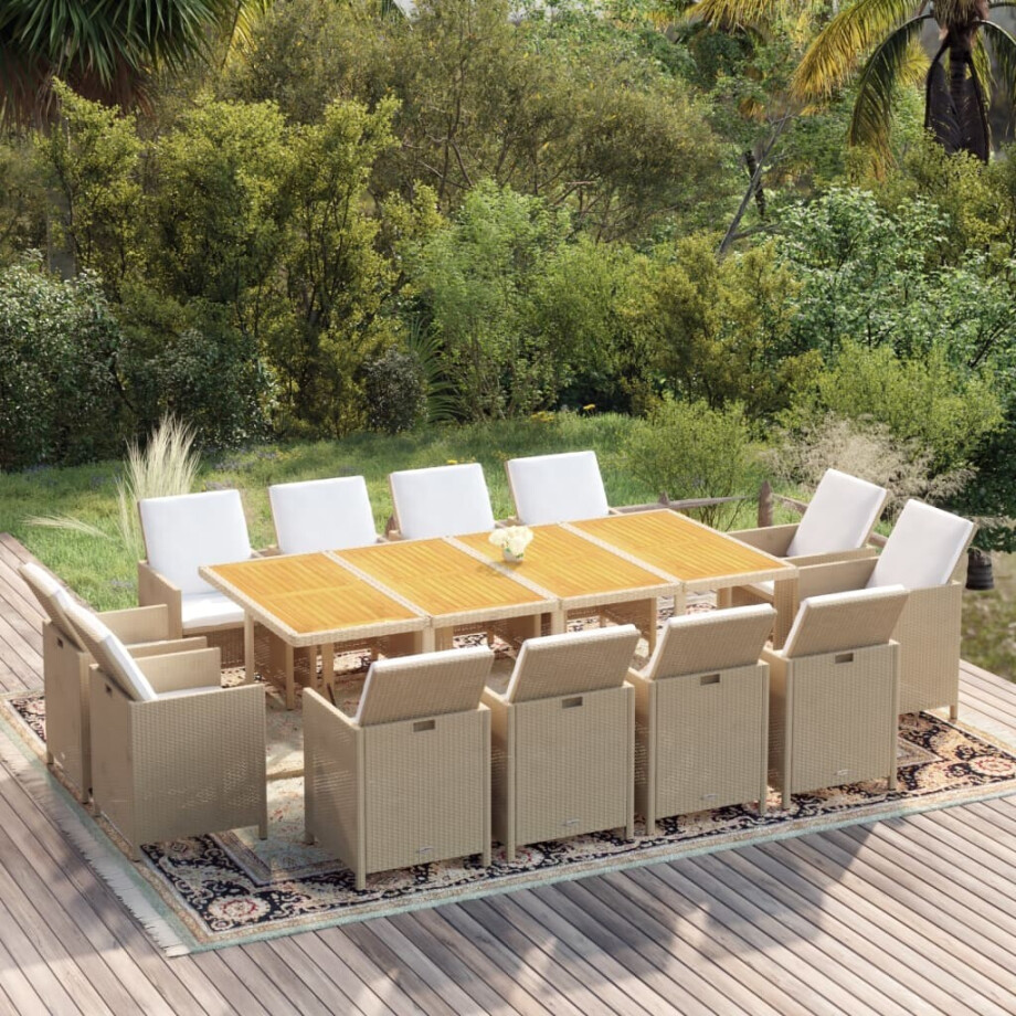 vidaXL 13-delige Tuinset met kussens poly rattan beige afbeelding 1