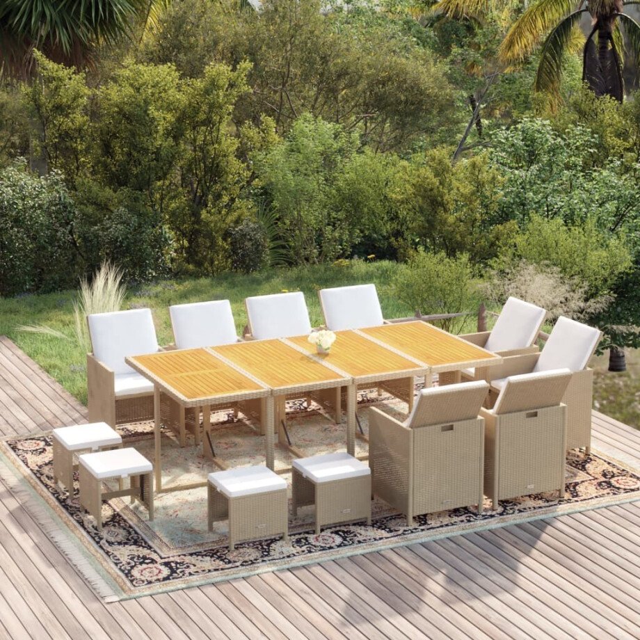 vidaXL 13-delige Tuinset met kussens poly rattan beige afbeelding 1
