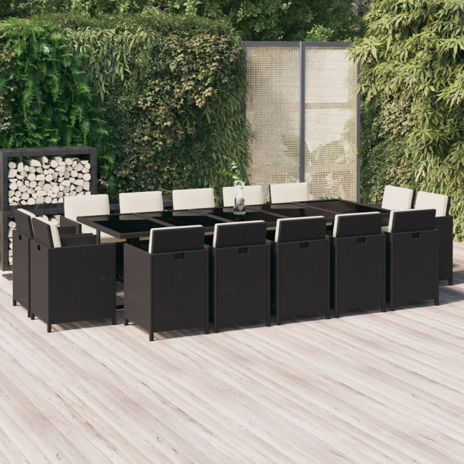 vidaXL 15-delige Tuinset met kussens poly rattan zwart afbeelding 1