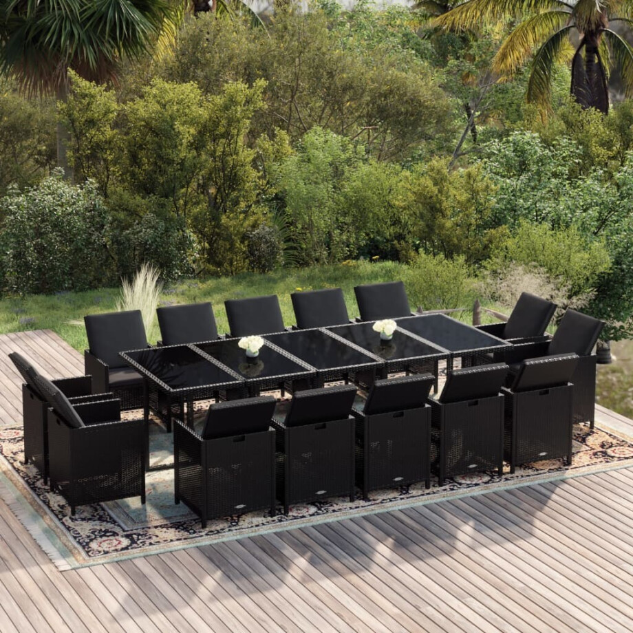 vidaXL 15-delige Tuinset met kussens poly rattan zwart afbeelding 1
