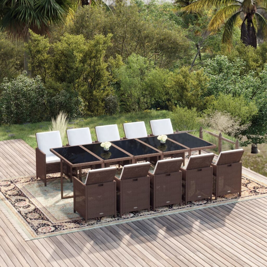 vidaXL 11-delige Tuinset met kussens poly rattan bruin afbeelding 1