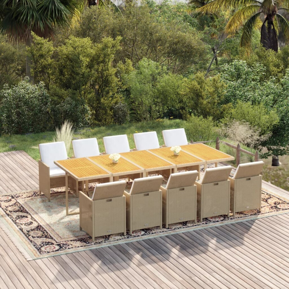 vidaXL 11-delige Tuinset met kussens poly rattan beige afbeelding 1