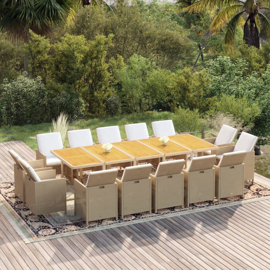 vidaXL 15-delige Tuinset met kussens poly rattan beige afbeelding 1