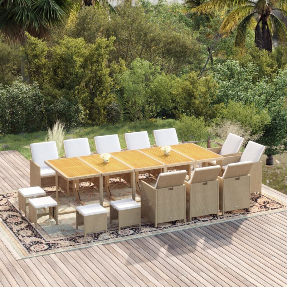 vidaXL 15-delige Tuinset met kussens poly rattan beige afbeelding 1