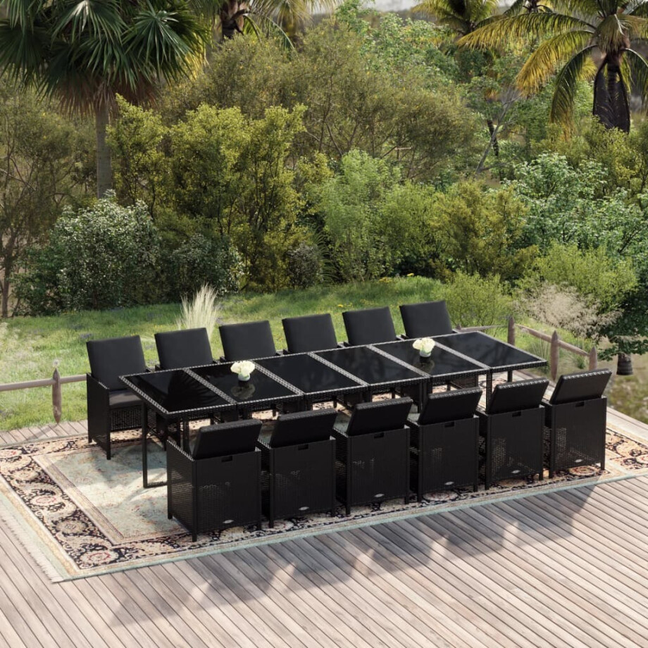vidaXL 13-delige Tuinset met kussens poly rattan zwart afbeelding 1