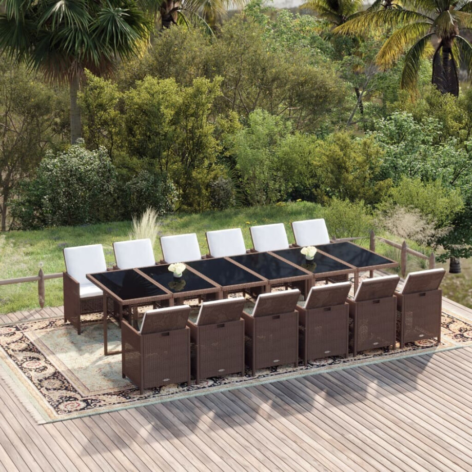 vidaXL 13-delige Tuinset met kussens poly rattan bruin afbeelding 1