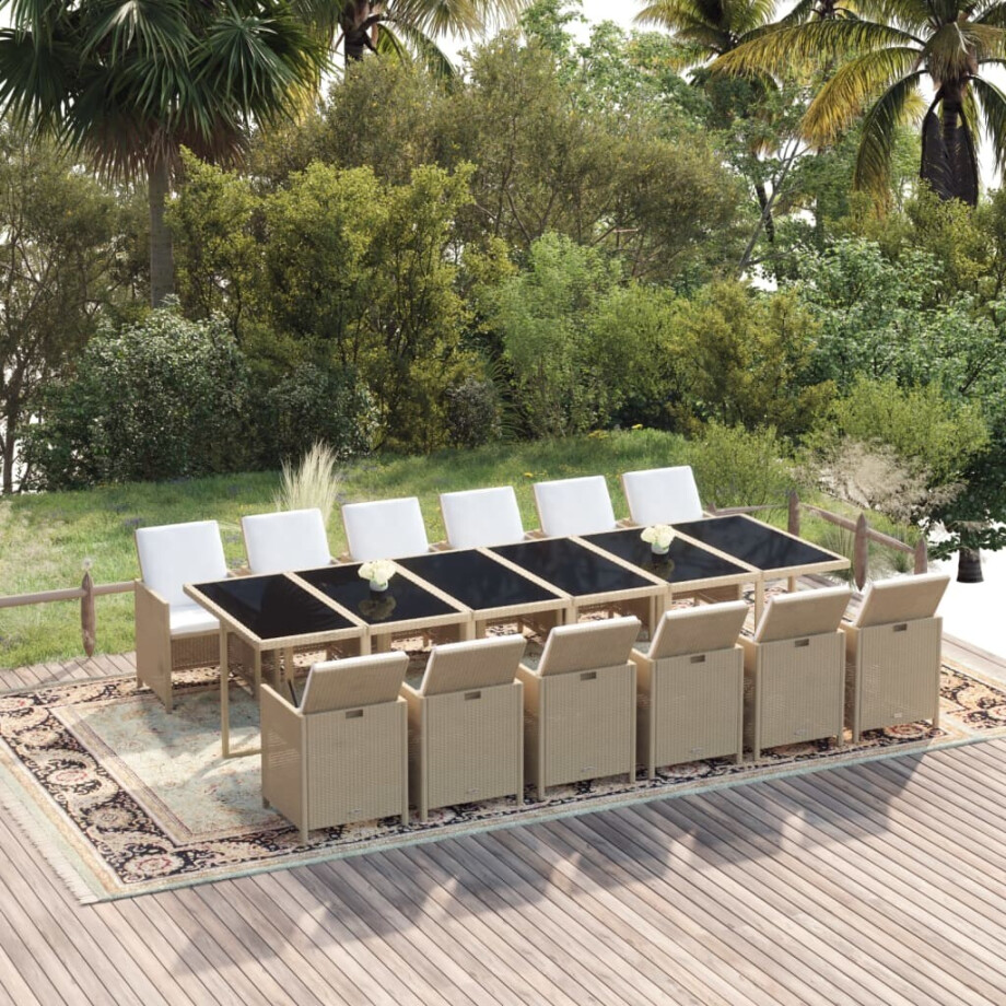 vidaXL 13-delige Tuinset met kussens poly rattan beige afbeelding 1