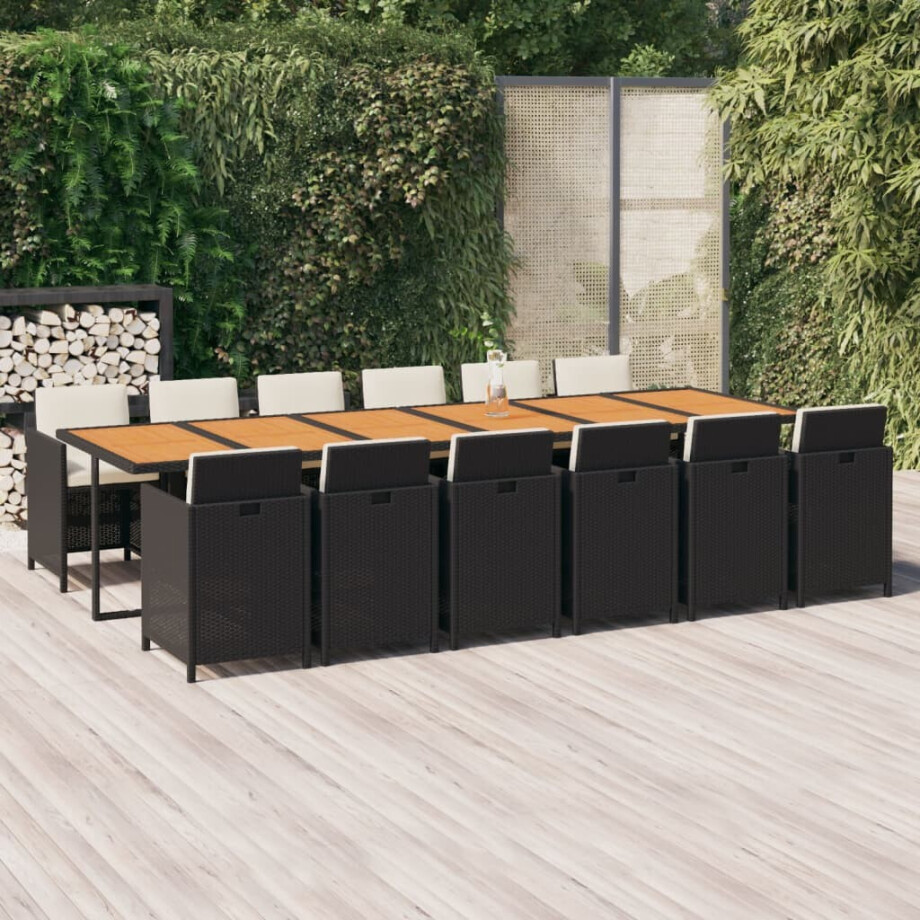 vidaXL 13-delige Tuinset met kussens poly rattan zwart afbeelding 1