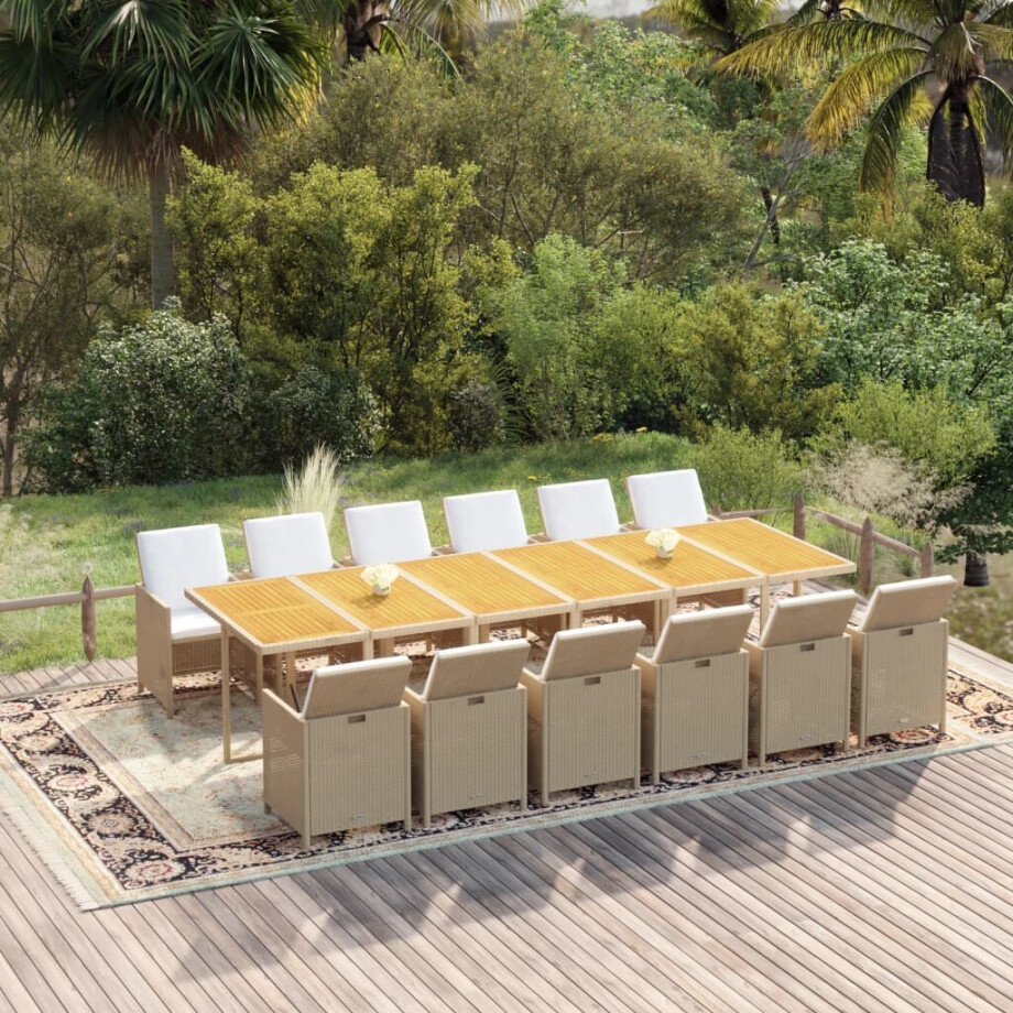 vidaXL 13-delige Tuinset met kussens poly rattan beige afbeelding 1