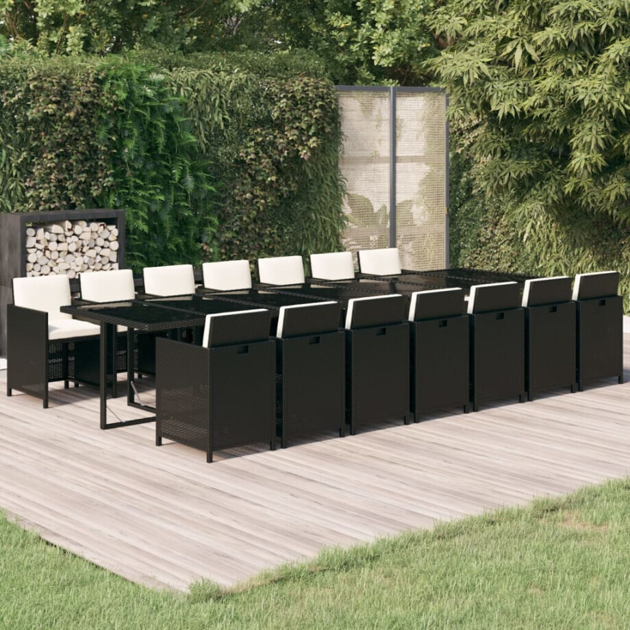 vidaXL 15-delige Tuinset met kussens poly rattan zwart afbeelding 1