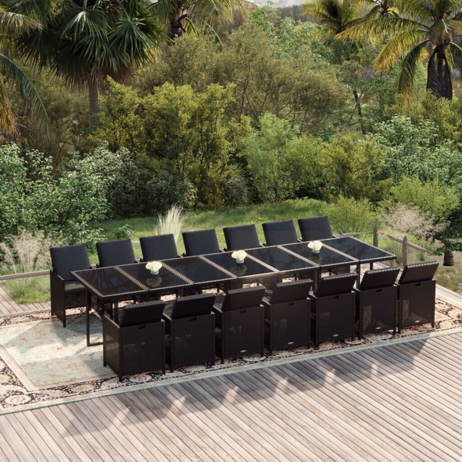 vidaXL 15-delige Tuinset met kussens poly rattan zwart afbeelding 1