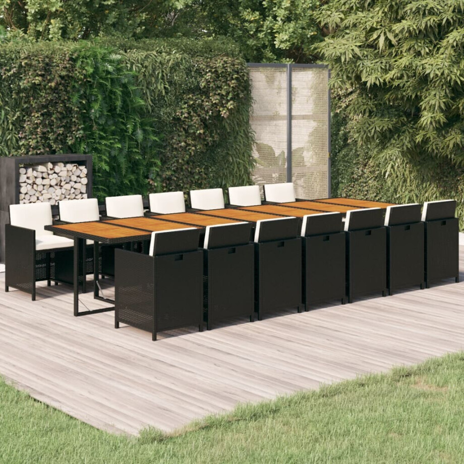 vidaXL 15-delige Tuinset met kussens poly rattan zwart afbeelding 1