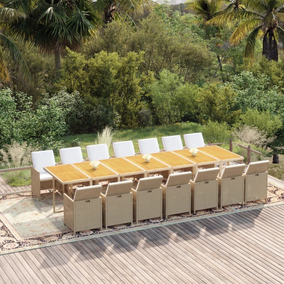 vidaXL 15-delige Tuinset met kussens poly rattan beige afbeelding 1