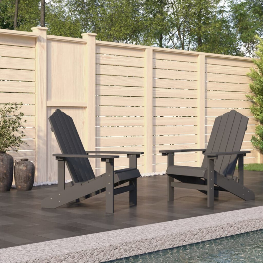 vidaXL Tuinstoelen 2 st Adirondack HDPE antracietkleurig vidaXL Tuinstoelen 2 st Adirondack HDPE antracietkleurig afbeelding 1