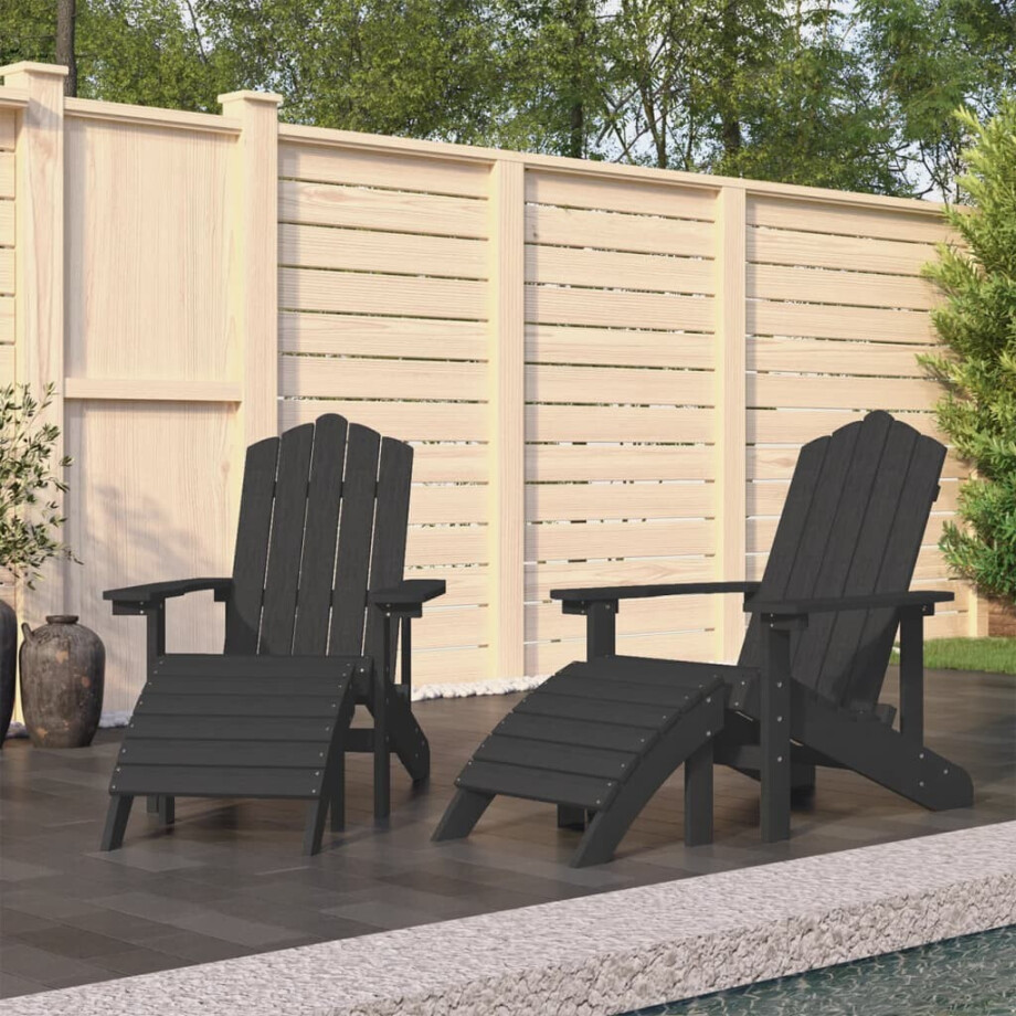 vidaXL Tuinstoelen 2 st Adirondack met voetensteunen HDPE antraciet afbeelding 1