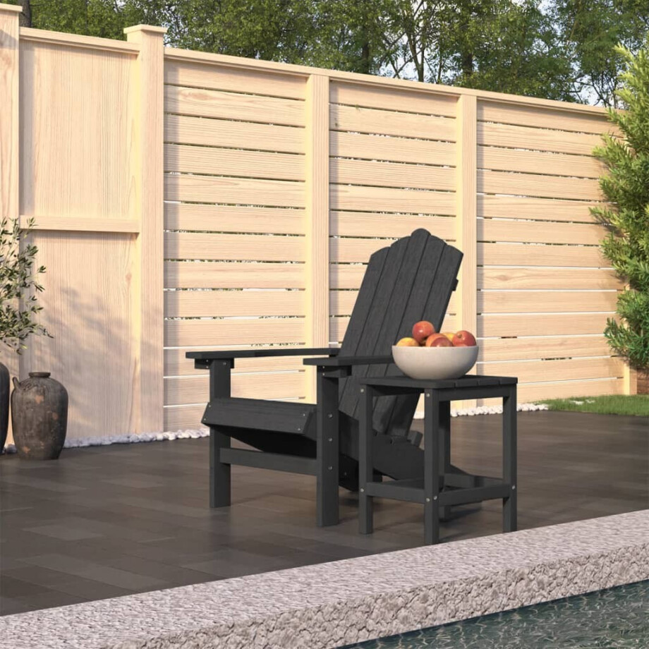vidaXL Tuinstoel Adirondack met tafel HDPE antracietkleurig afbeelding 1