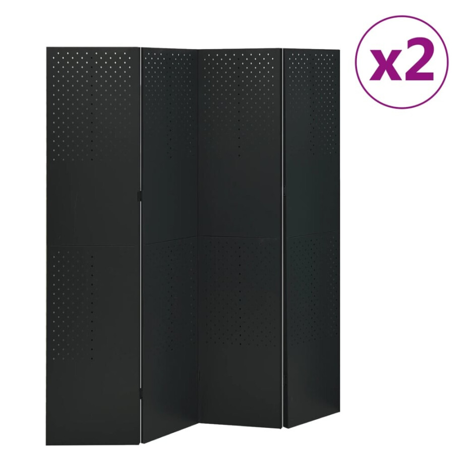 vidaXL Kamerschermen 2 st met 4 panelen 160x180 cm staal zwart vidaXL Kamerschermen 2 st met 4 panelen 160x180 cm staal zwart afbeelding 1