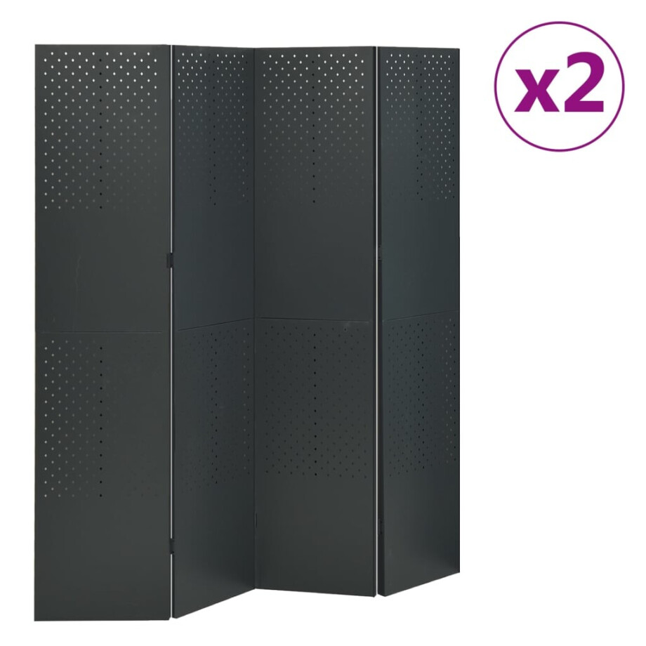 vidaXL Kamerschermen 2 st met 4 panelen 160x180 cm staal antraciet vidaXL Kamerschermen 2 st met 4 panelen 160x180 cm staal antraciet afbeelding 1