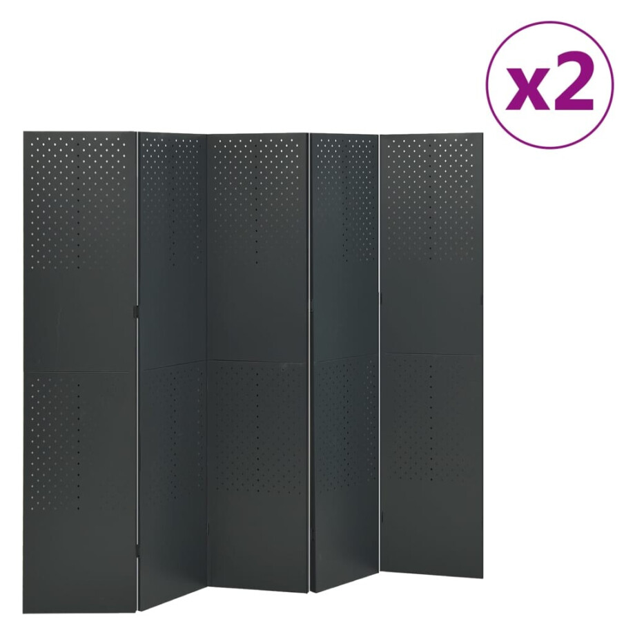 vidaXL Kamerschermen 2 st met 5 panelen 200x180 cm staal antraciet vidaXL Kamerschermen 2 st met 5 panelen 200x180 cm staal antraciet afbeelding 1