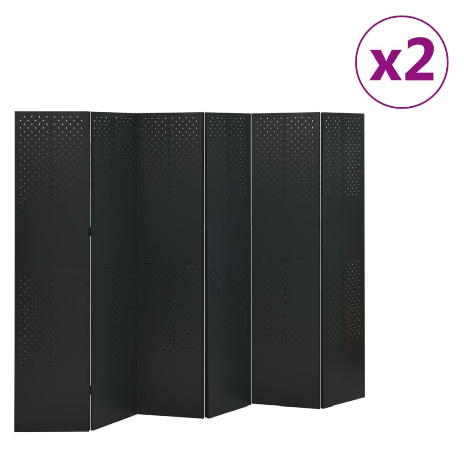 vidaXL Kamerschermen 2 st met 6 panelen 240x180 cm staal zwart vidaXL Kamerschermen 2 st met 6 panelen 240x180 cm staal zwart afbeelding 1